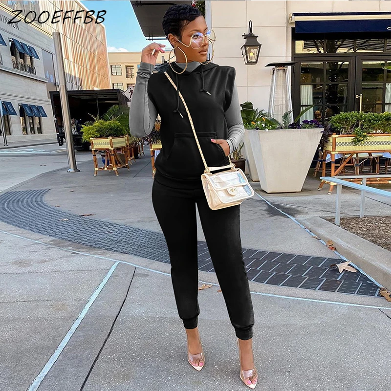 

ZOOEFFBB новый популярный комплект из двух предметов с карманами Топ без рукавов с капюшоном и сексуальные спортивные тренировочные штаны улич...