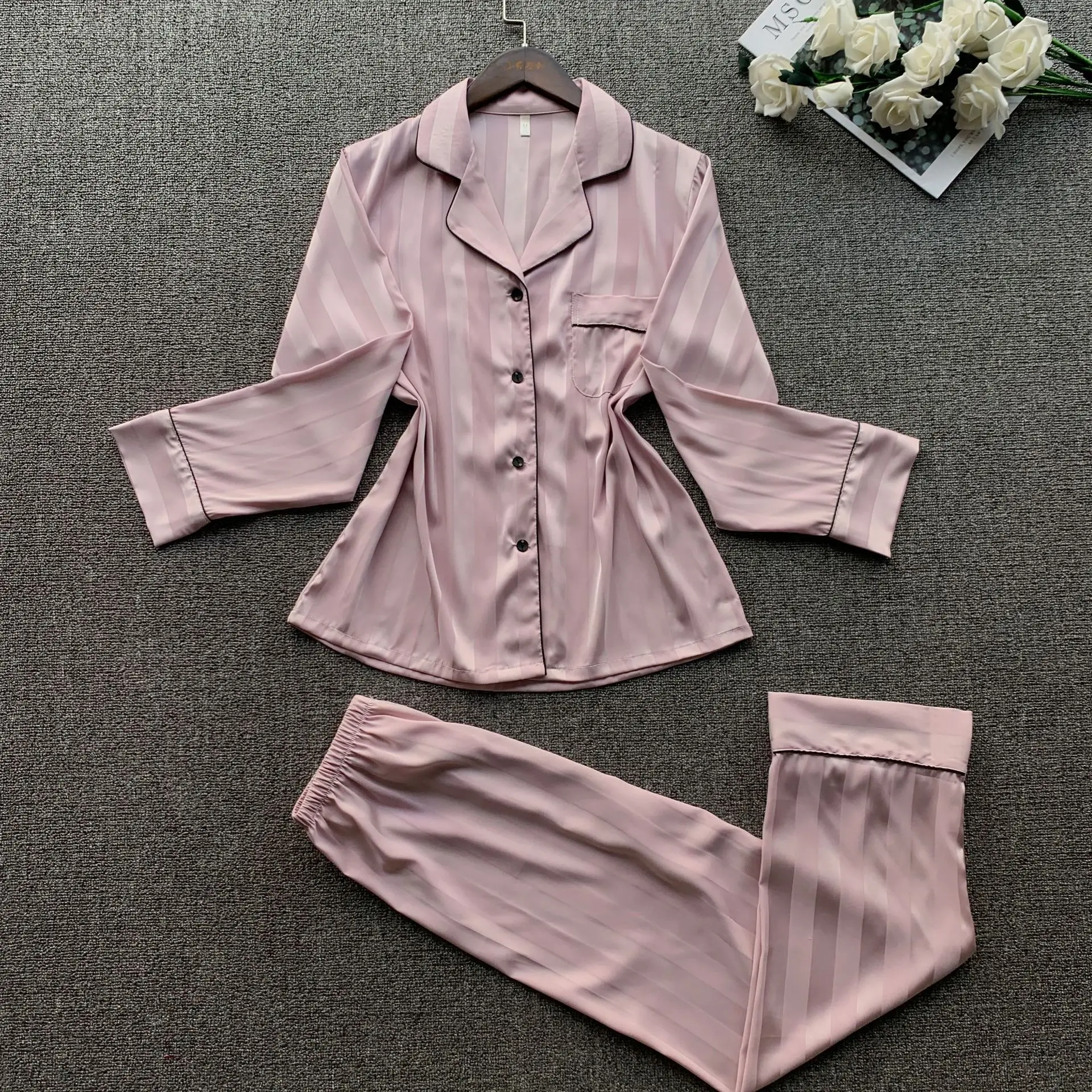 Женский пижамный комплект с кружевом атласная пижама из топа и штанов шелковая