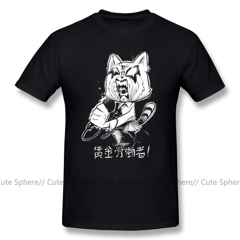 Aggretsuko футболка Retsuko караоке Футболка короткий рукав 100 хлопок Футболка мужская плюс размер пляж милый Графический Футболка - Цвет: Black