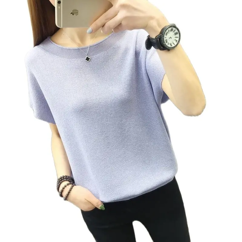 

Room 115853 window to film the new ice pure color round collar short sleeve T-shirt batwing coat [3012] 25