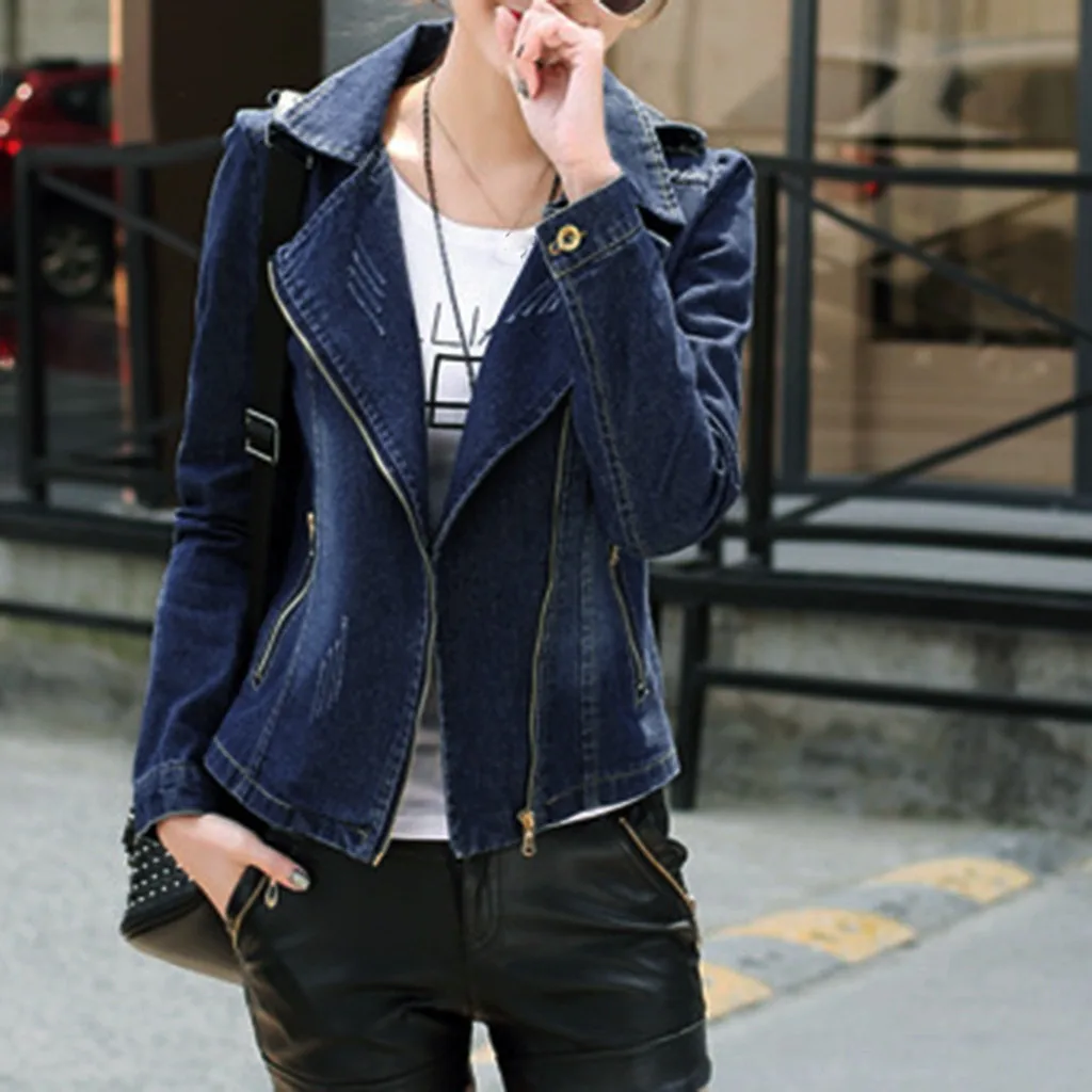 Женская куртка осенняя мода женская модная однотонная Повседневная джинсовая на