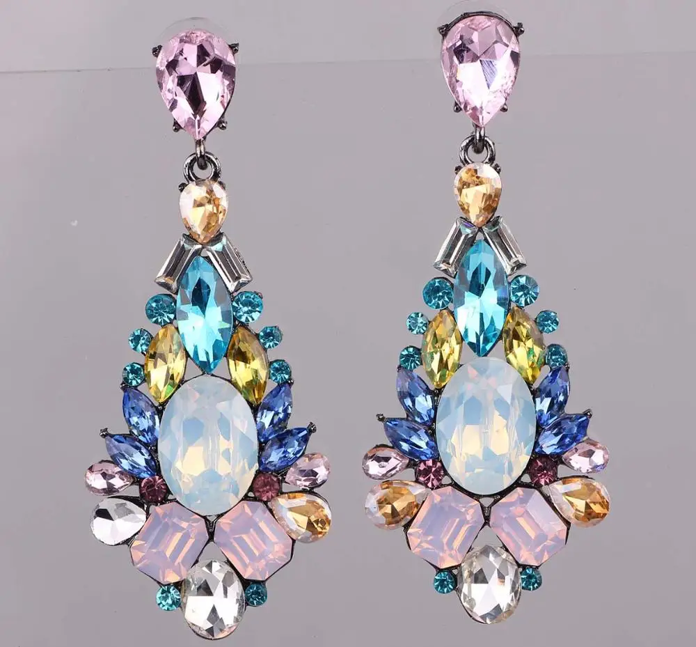

White Pink Opalescence Colourful Earring Women's Fashion Earrings New arrival brand sweet metal with gems stud for Women girls