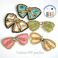 fashion bowtie rhinestone beaded patches for clothes sew on sequin patch badge applique embroidered parches bordados para