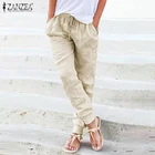 Женские Длинные шаровары ZANZEA, однотонные повседневные свободные брюки-шаровары с эластичной резинкой на талии, уличная одежда из хлопка и льна на осень