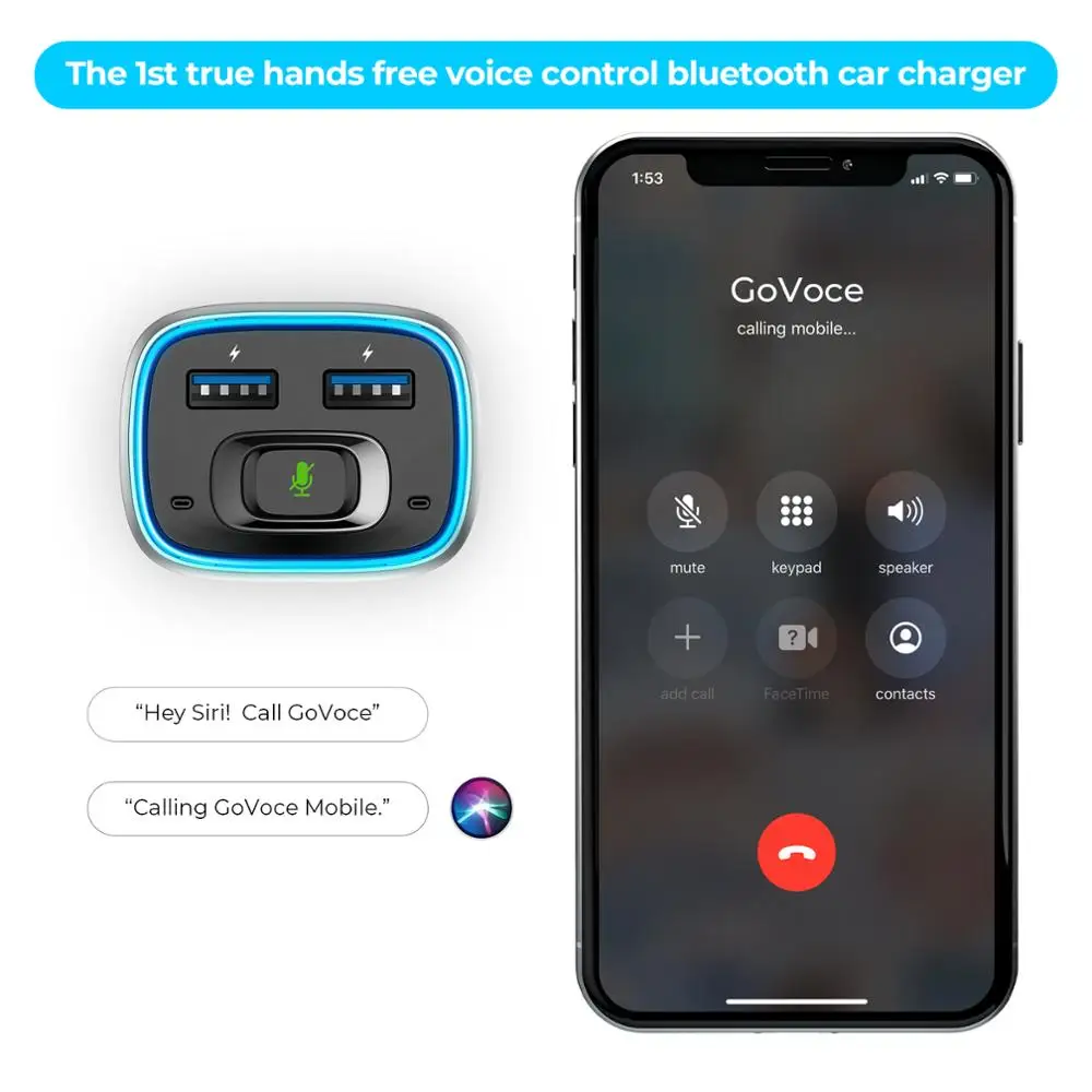 GoVoCE Bluetooth автомобильное зарядное устройство с Siri и Google Голосовое управление