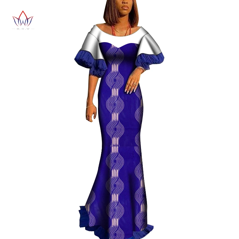 African clothes for women 2020 Africa Wax Dashiki Womans plus size hijab Clothing Half Sleeve Dashiki Maxi Bodycon Dress WY7360