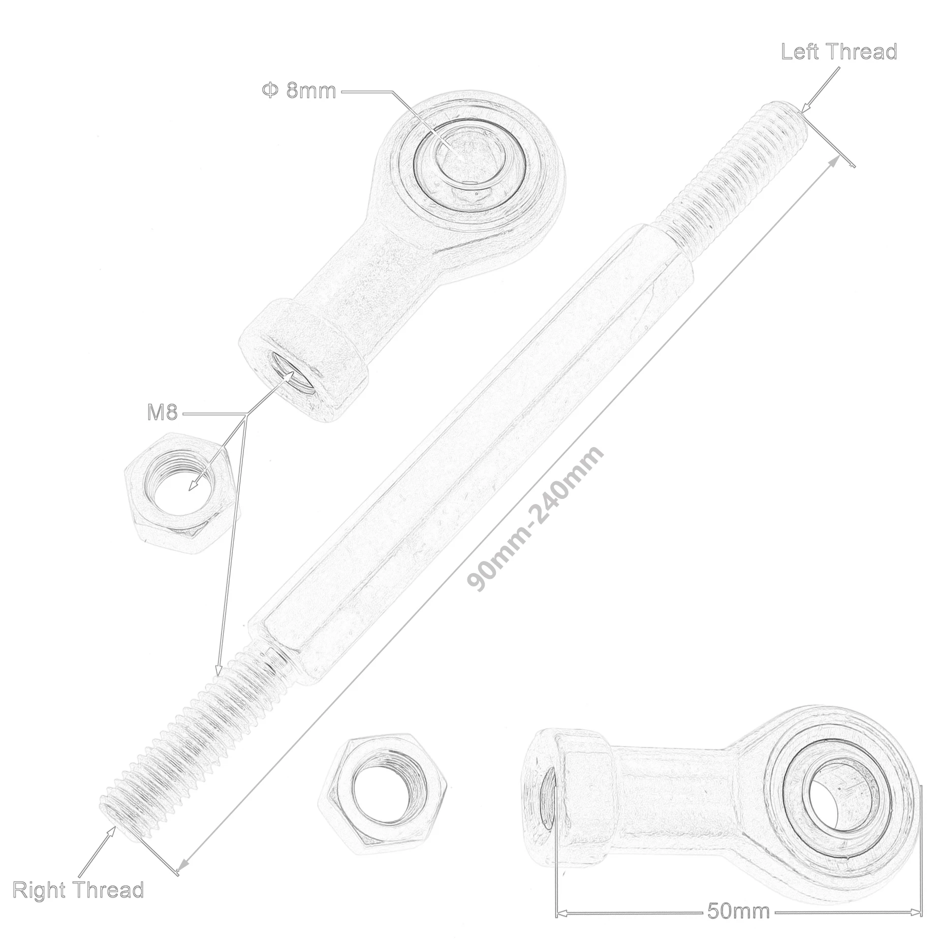 1 пара 90 мм-240 мм M8 рыбий глаз рулевого бар шаровой шарнир рулевой наборы для