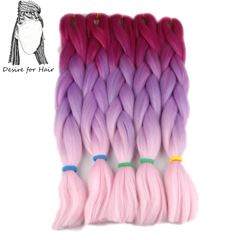 Desire for hair, 1 упаковка, 24 дюйма, 100 г, синтетические огромные косички, цвет Омбре, черный, серый, бордовый, косички для наращивания волос - Цвет: #99