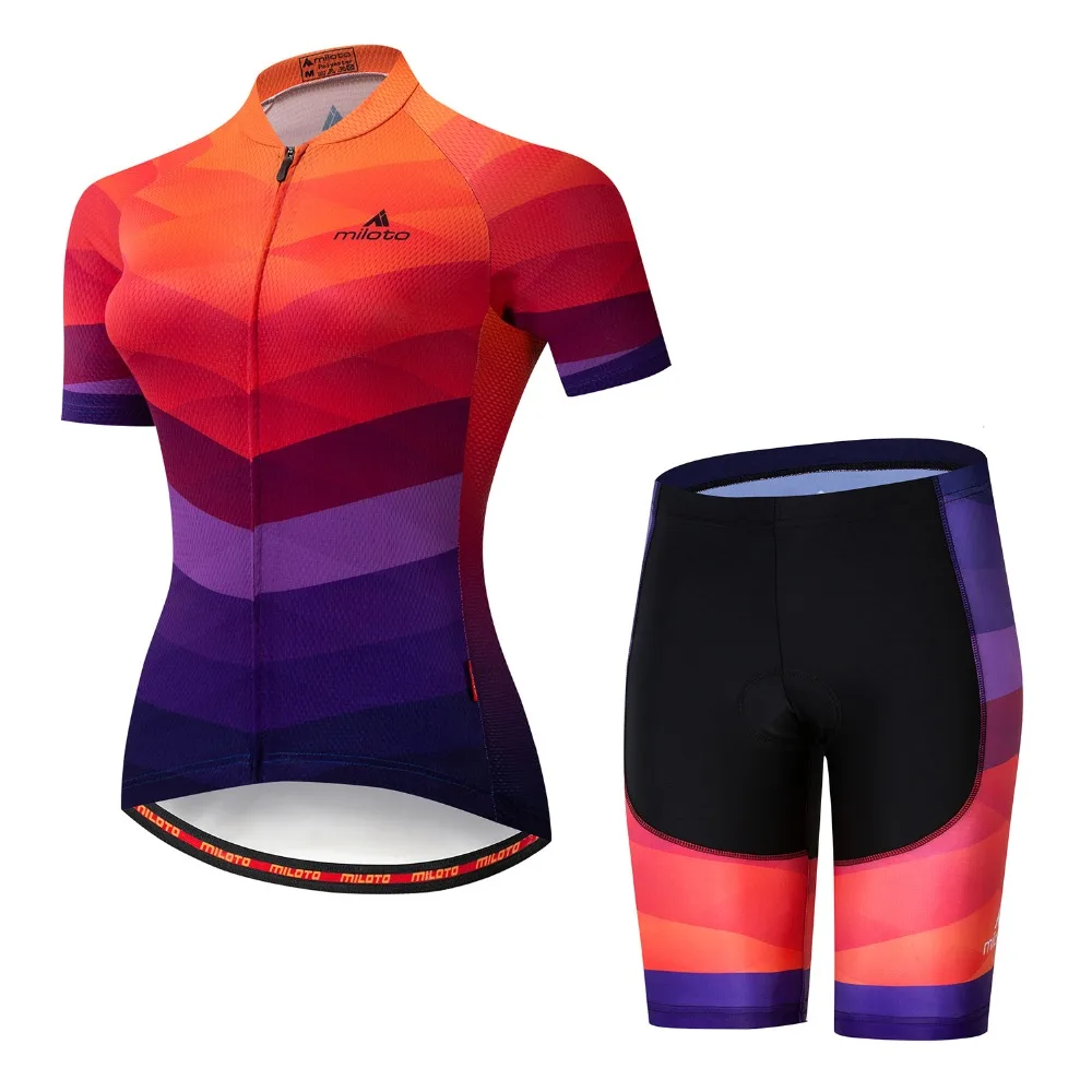 

New Women Breathable Summer Clothes MILOTO Bike Short Sleeve Suit Cycling Jersey Set Summer Slim Mtb Bicycle Jersey