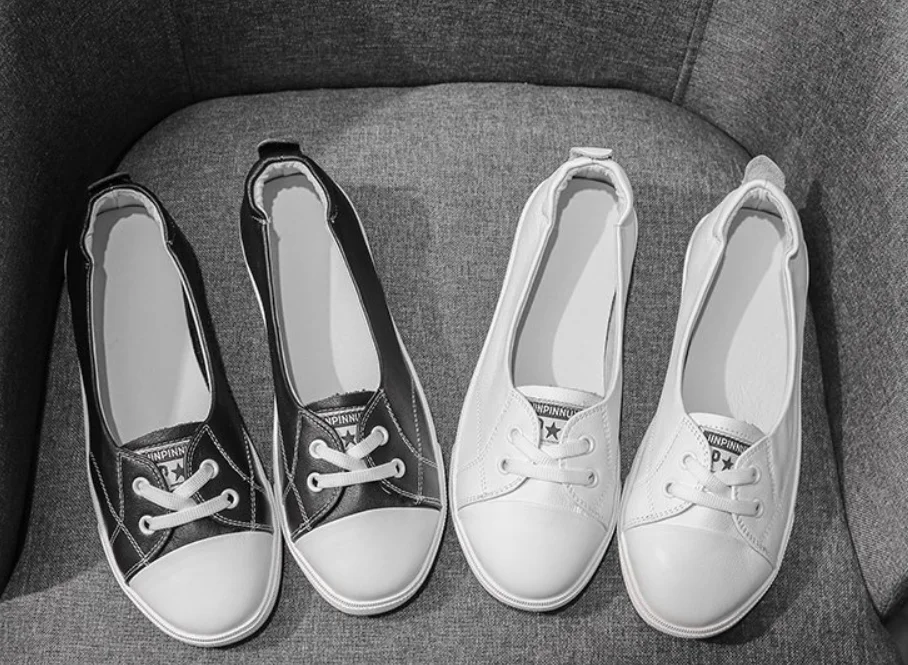 Women Casual Shoes Comfortable White Nude Sneakers Fashion Lace-Up Split Leather Girls Flats | Обувь