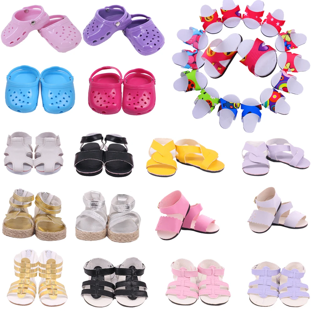 

Кукольные сандалии, тапочки с дырками, плетеная кожаная Летняя обувь для 18-дюймовой американской кукольной одежды, 43 см игрушка для новорожденных девочек, подарок поколения