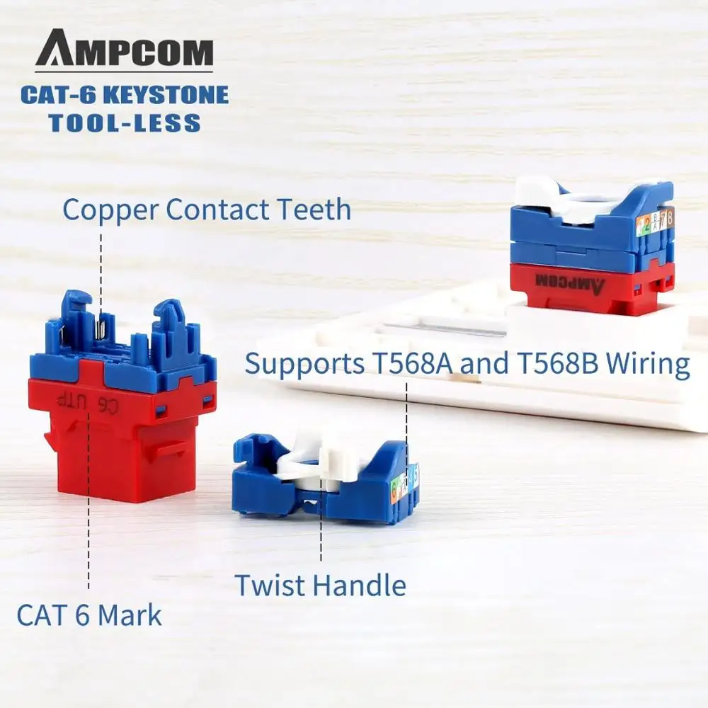 AMPCOM 10 Pack CAT6 RJ45 без ключа пробойника не требуется разъем модуля UTP красный|Детали