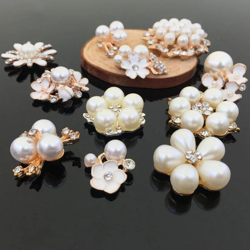 

5pcs DIY Handmade Rhinestone Pearls Flower Pearls Hair Brooch Blank Base Accessories for Jewelry Making Sticking Craft Z1188
