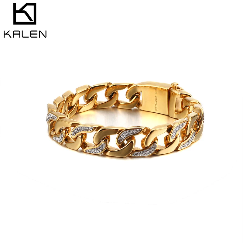 Браслет цепочка мужской из нержавеющей стали с фианитом 14 мм|Цепочки и браслеты| |