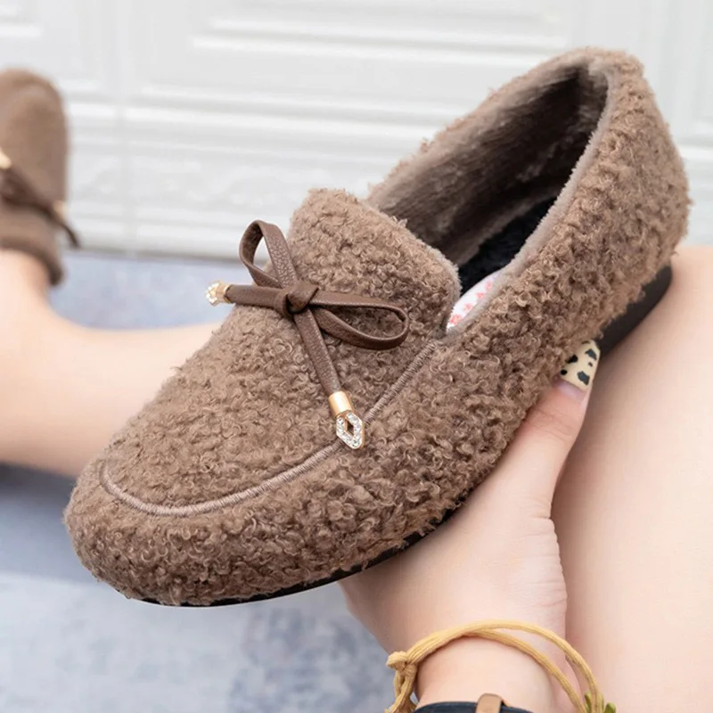2021 Winter Fluffy Women Shoes Fashion Chain Warm Fur Flat Shoes Woman Indoor Slippers Causal Home Lady Shoes Platform Shoes