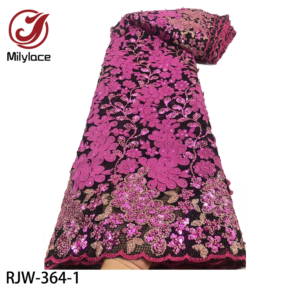 

Milylace Latest French Nigerian Laser Cut Sequins Lace Fabrics High Quality Grid Tulle African Laces Fabric for Party RJW-364