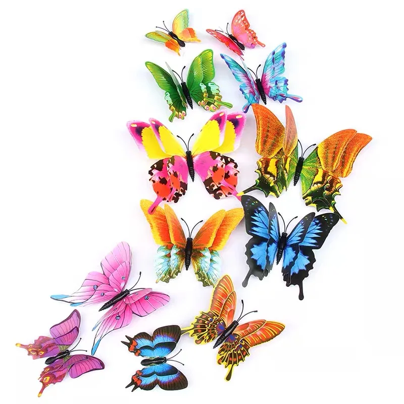 

New12 Pieces/Batch 3D Color Butterfly Paper Decals Wall Art Detachable Wedding Home Decoration Children Room Decoration Stickers