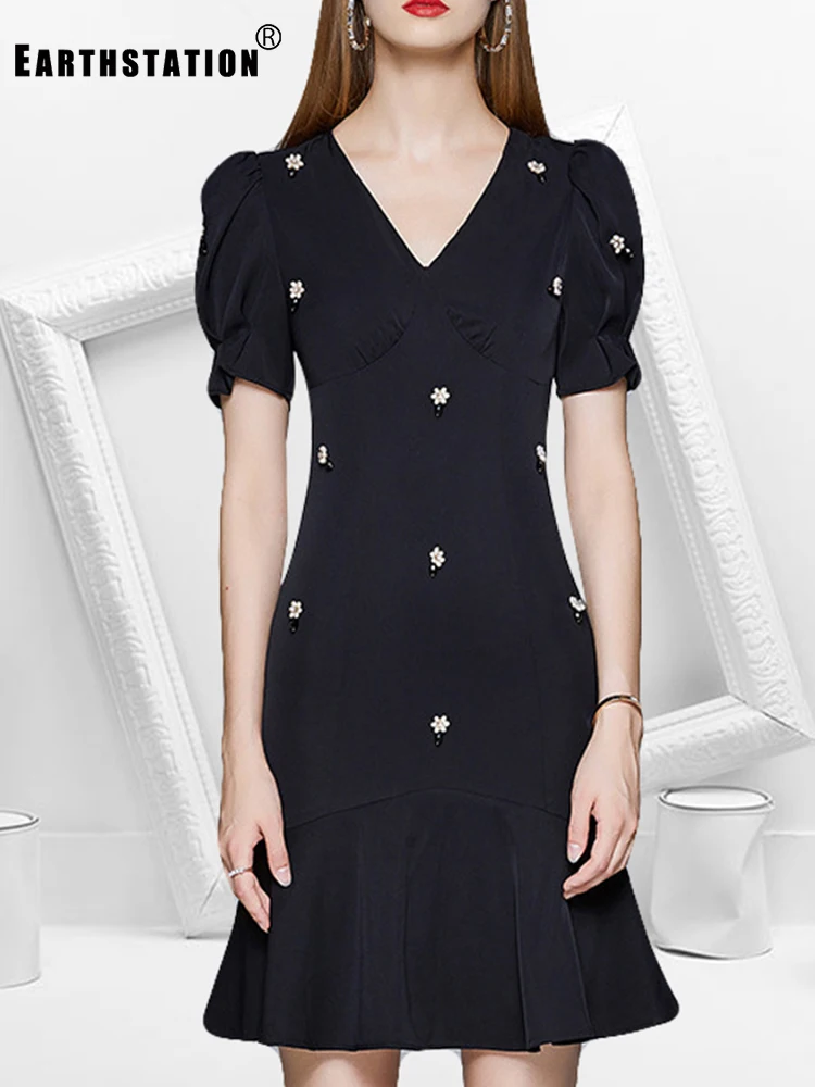 Женское Плиссированное Платье с бусинами летнее платье V образным вырезом и