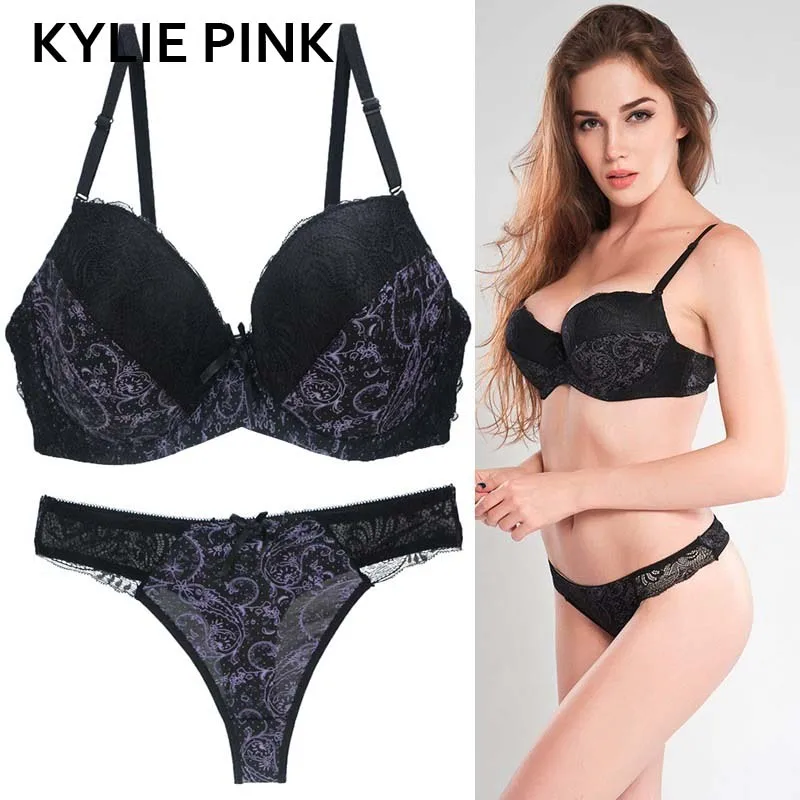 KYLIE розовый брендовый женский бюстгальтер и трусики, комплекты нижнего белья, сексуальные кружевные бюстгальтеры размера плюс, комплект нижнего белья Пуш Ап, женские бюстгальтеры