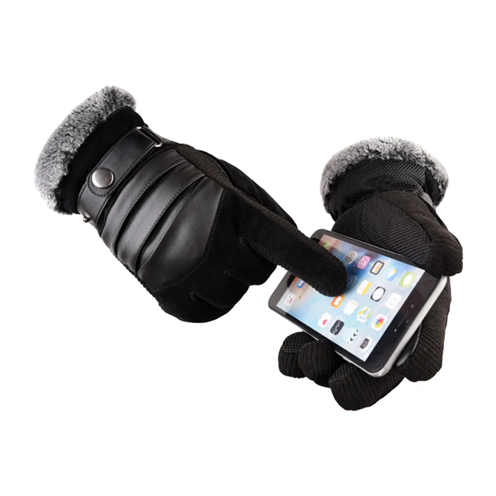 

Winter windproof and waterproof cycling motorcycle pigskin non-slip thick warm touch screen warm gloves