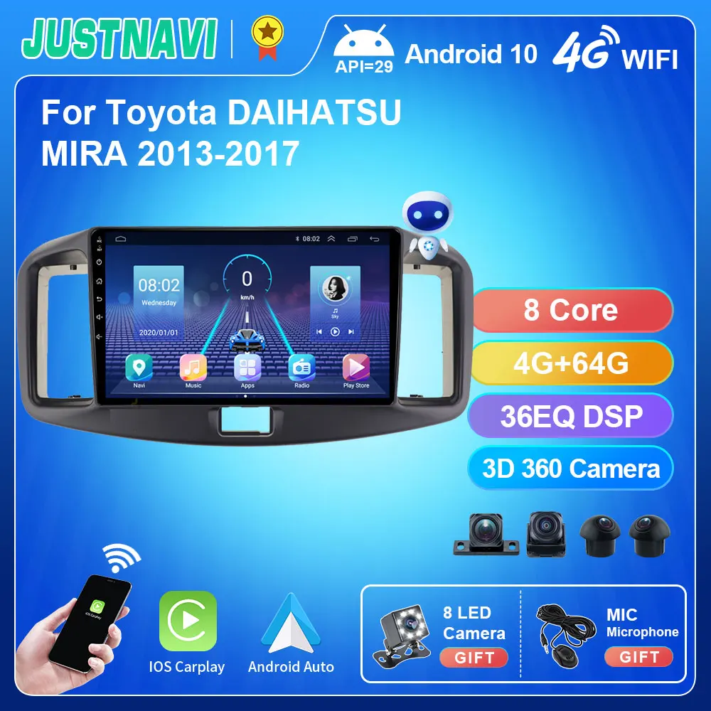 8-ядерный автомобильный радиоприемник JUSTNAVI для Toyota DAIHATSU MIRA 2013 - 2017 QT5 RDS