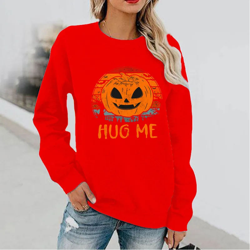 

Halloween Pumpkin Smiley Face Printed Long Sleeve Tops Round Neck Sweatershirt Letter Printing Sweatshirt Women