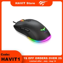 Havit Wired USB Gaming Mouse Adjutable DPI 6400 with 7 RGB Backlight Gamer Mice For Laptop Computer PC Professional Game