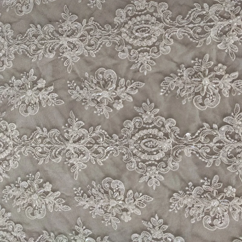 Newest heavy beading  seuqins saprkly shinning wedding dress lace fabric 135cm Handmade bead bridal lace 1 Yard