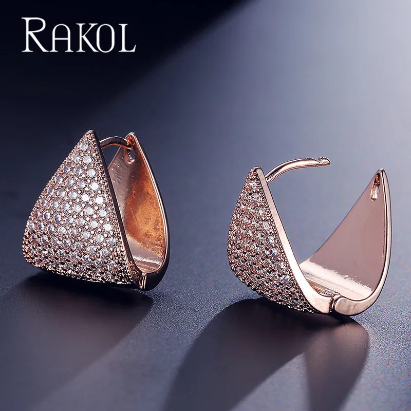 Rose Gold Color 6 RAKOL queen AAA циркония кристалл белый цвет маленькие милые серьги-кольца для женщин Роскошные свадебные украшения подарок на день рождения RE0599K - Окраска металла: Rose Gold Color 6