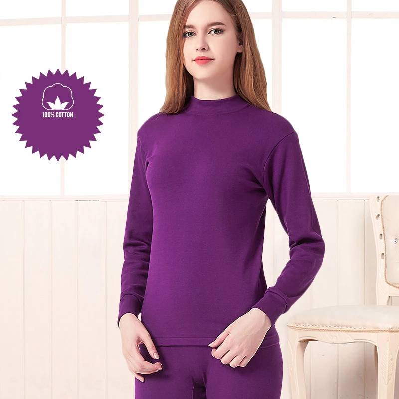 Женское термобелье из хлопка теплое нижнее белье с воротником толстое и удобное