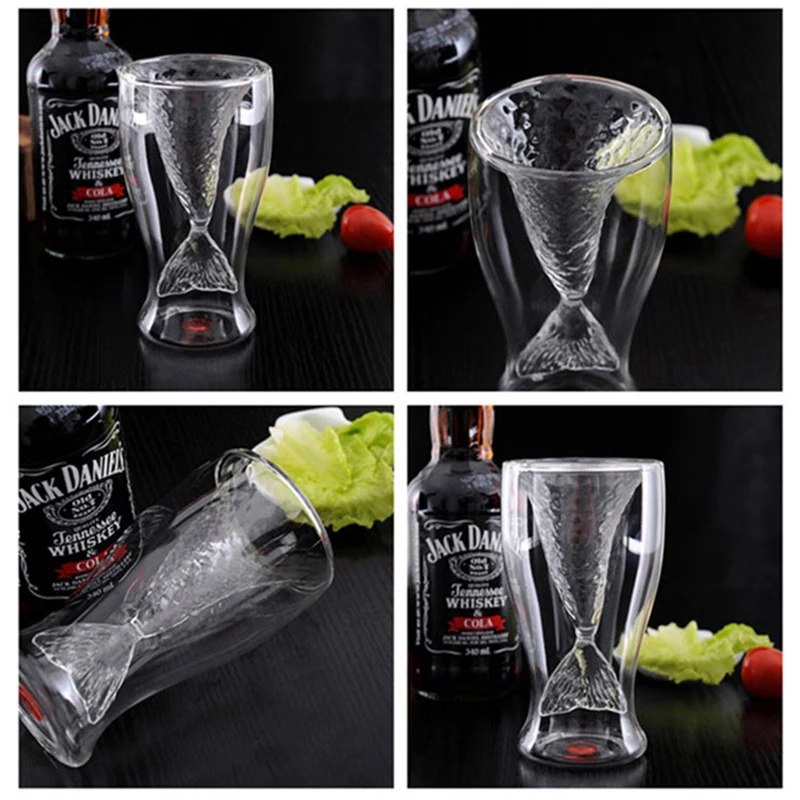 Креативная стеклянная чашка русалки двойной бокал для вина виски бренди водки
