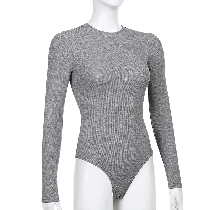 one shoulder bodysuit Solid Ribbed Knit Black Gray Female Bodysuit Turtleneck Top Women Long Sleeve Fall 2020 Winter Bodycon Keep Warm Khaki Body Sexy bodysuit women