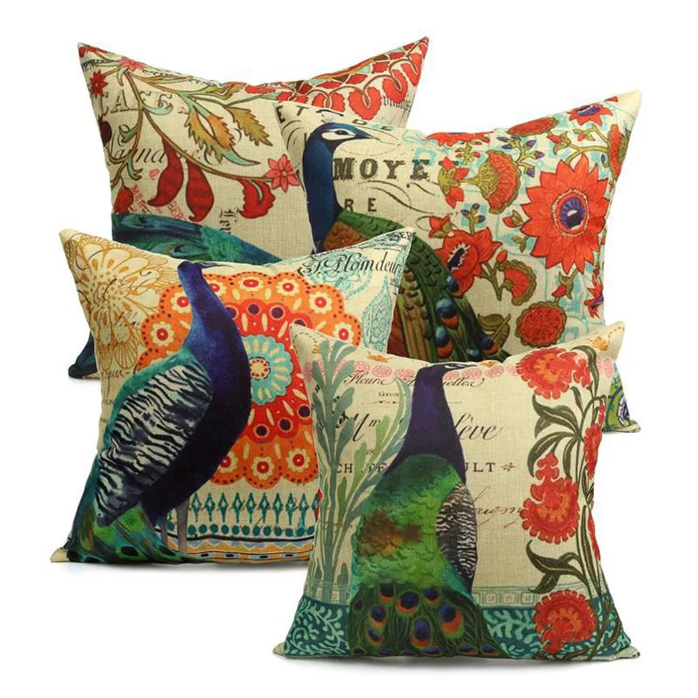 1 Piece Peacocks Print Cushion Covers 45x45 cm Colored Pillow Case for Car Hotel Farmhouse Polyester Fabric Pillowcase Wholesale | Дом и сад
