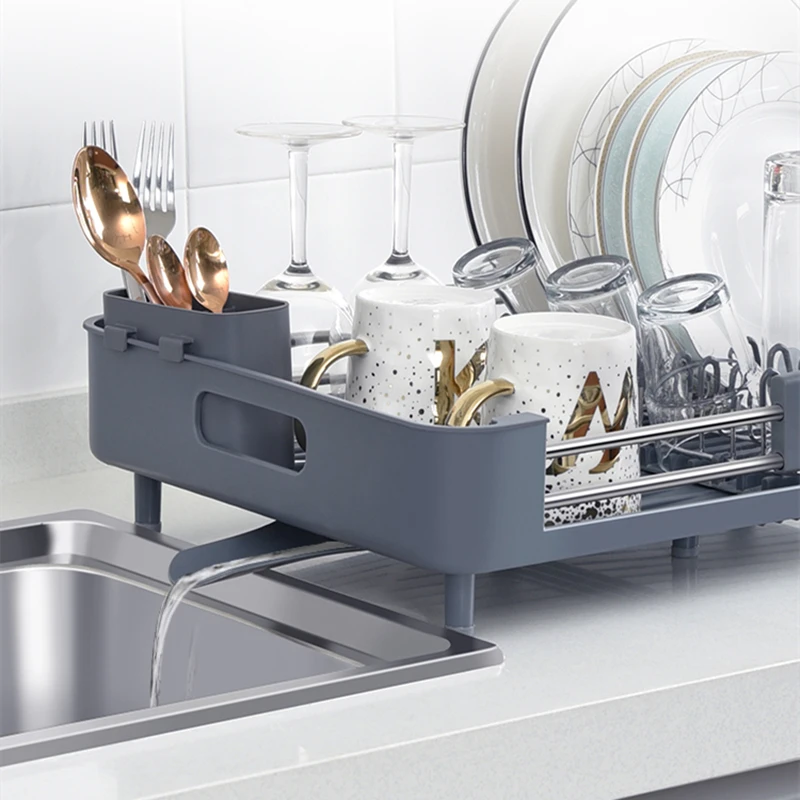 adjustable 304 stainless steel kitchen dish drying rack plates organizer drainer dinnerware cutlery storage container holder free global shipping