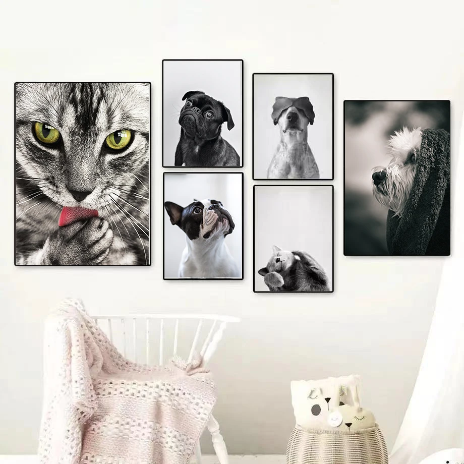 Скандинавский современный минималистский плакат с милыми кошками и собаками