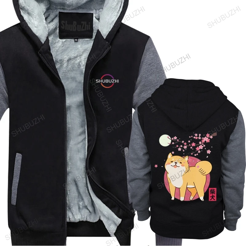 

Fashion Shiba Inu Men Dog Of Japan Cherry Blossom Moon Kanji winter hoody Soft Cotton brand hooded coat Top Merchandise