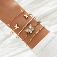 stillgirl 5pcs boho gold chain crystal butterfly bracelet for women charms kpop star open bangle set female fashion jewelry gift
