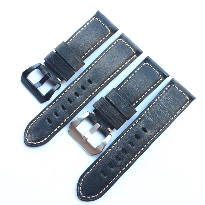 

Handmade Retro 22mm 24mm 26mm Smoky grey Crazy Horse Genuine Leather Watchband Wristband Replace For PAM Panerai Watch Strap