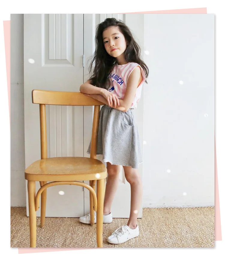 Girls Summer Set Striped Casual Clothing Suit Vest T-shirt + Skirts Children Letter Clothes Family Matching |