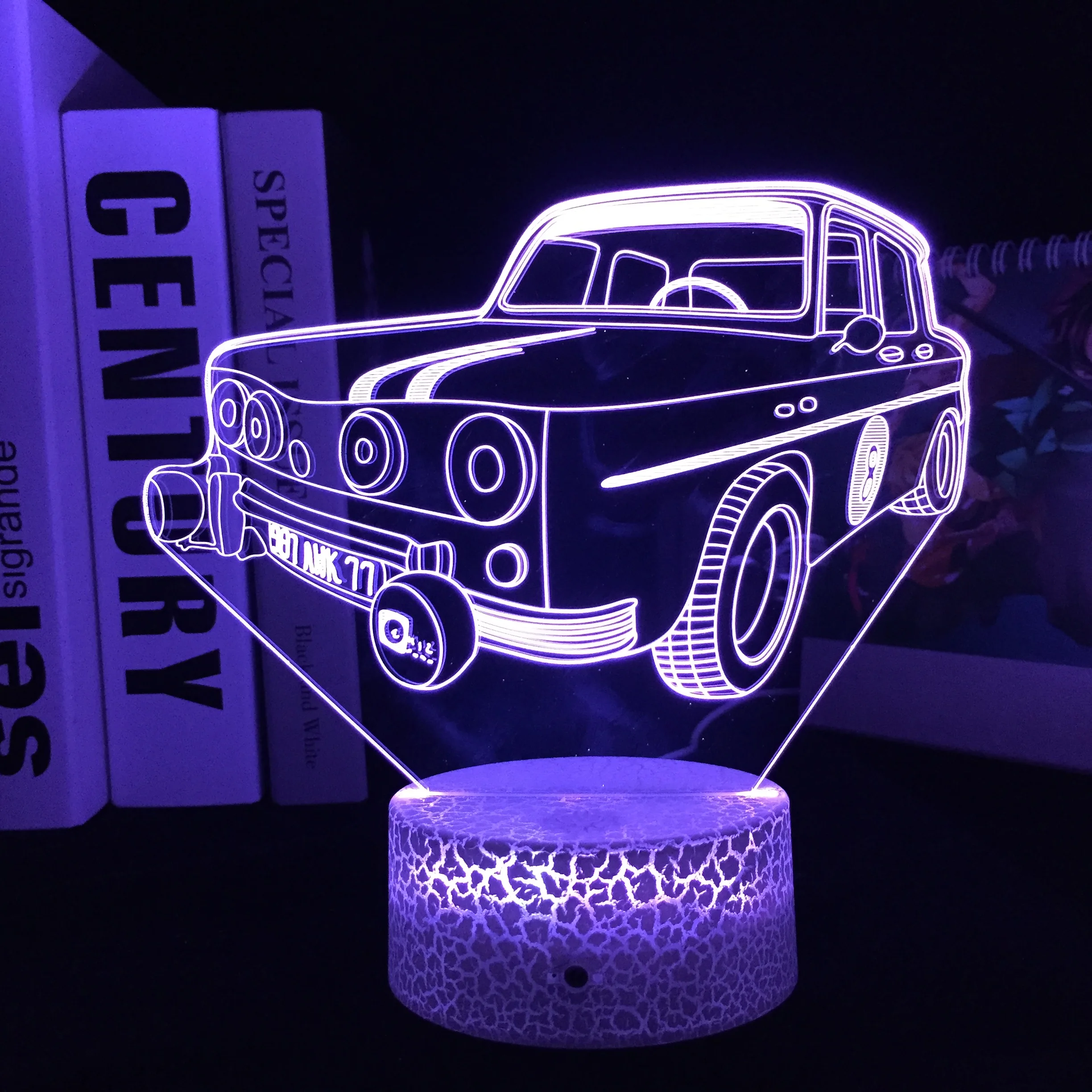 Car Series With Numbers 3D LED Lamp Visual Illusion White Cracked Base Acrylic Light Guide Plate for Festival Birthday Gifts | Лампы и