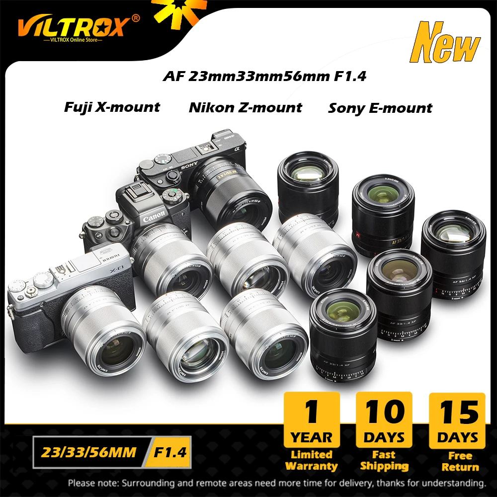 Объектив VILTROX 23 мм 33 мм 56 мм F1.4 E с автофокусом, Большая диафрагма, фотообъектив с автофокусом для Canon M mount fujifilm fuji XF Sony E, объектив для камеры