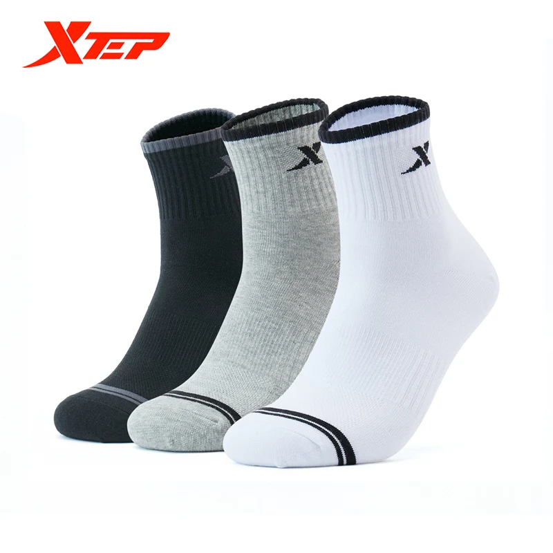 

Xtep Men's Cotton Socks 3 pairs/set Sports Sweat-absorbent Elastic Socks Breathable Deodorant Socks 879139560090