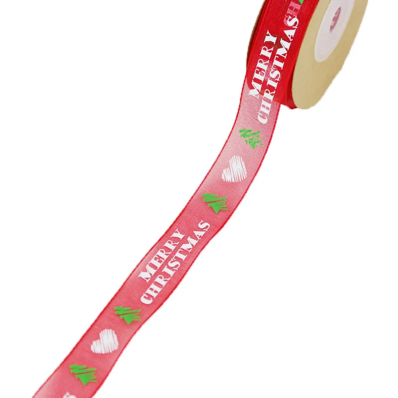 Красная рождественская лента с рисунком в виде цветов 15 мм 10 метров рулоне | Дом и