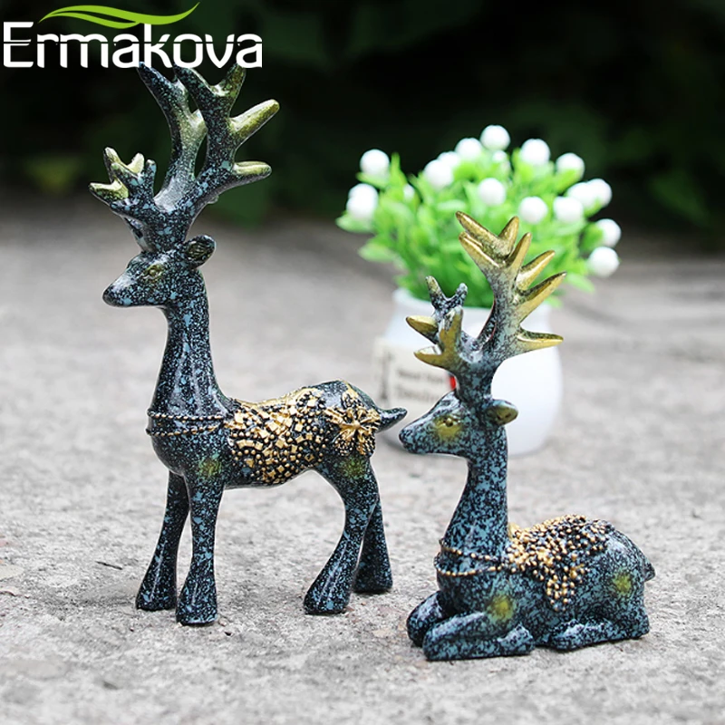 ERMAKOVA 2-Pieces смола фигурка оленя статуя миниатюрная Милая скульптура оленя домашние настольные украшения для приборной панели автомобиля ремесло подарок