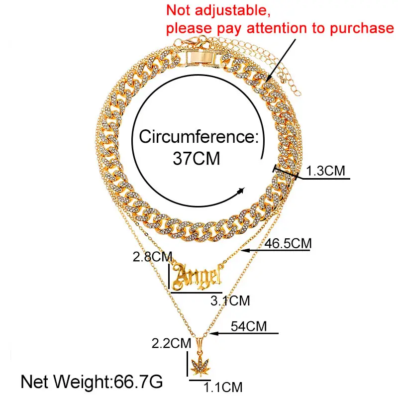 

Multilayer Miami Cuban Crystal Chain Necklace For Women Men Gold Color Maple Leaf Letter Pendant Necklace Choker Jewelry Gifts