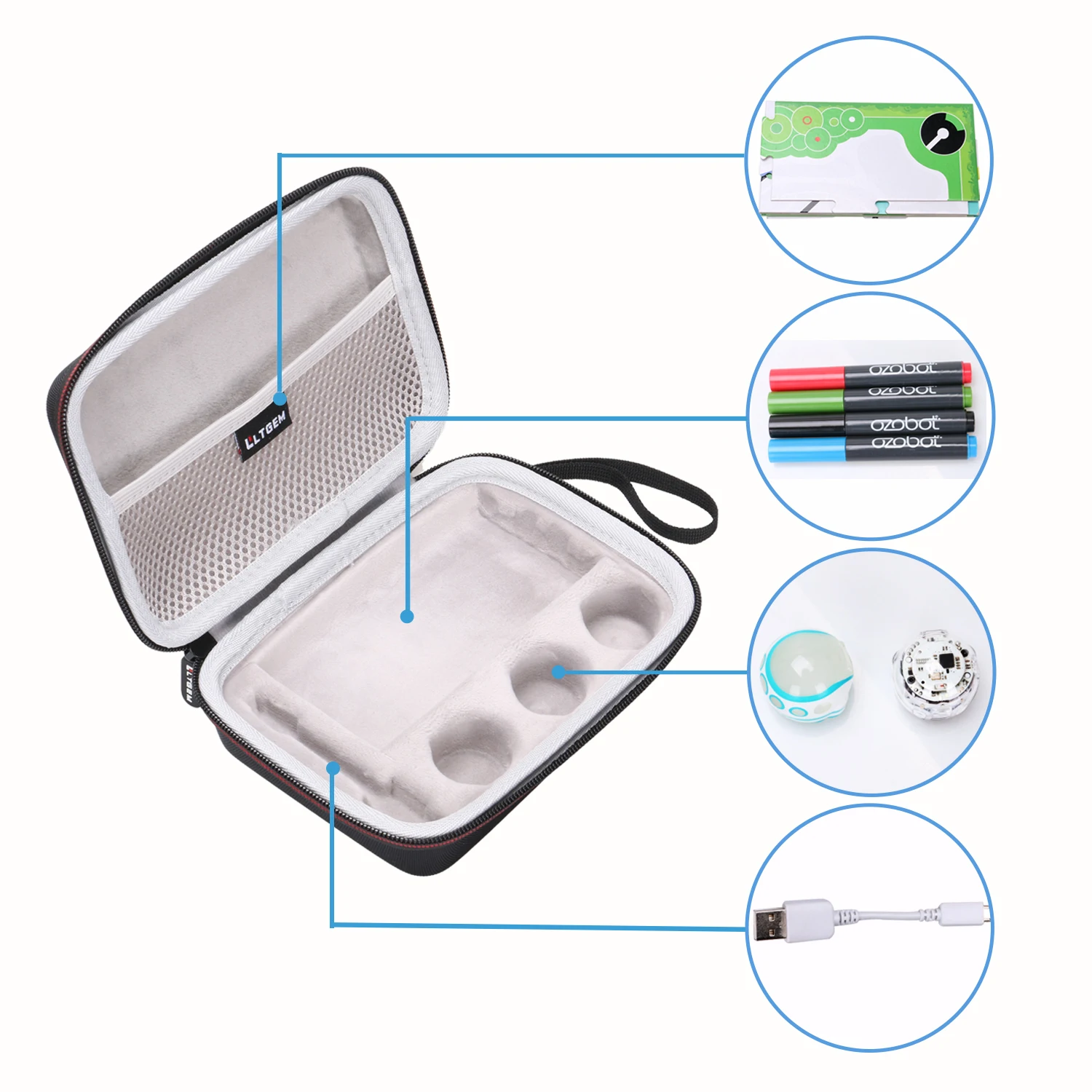 LTGEM чехол для переноски для Ozobot Evo, подключаемый через приложение, кодирующий робот-подходит для usb-кабеля для зарядки/игрового поля/кожи/4 цвета