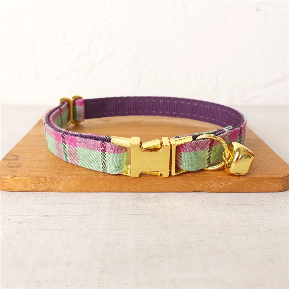 Colorful Tartan Cat Collar Personalized Name Adjustable Designer for Cats Mini Metal Buckle Bow Tie with Bell | Дом и сад
