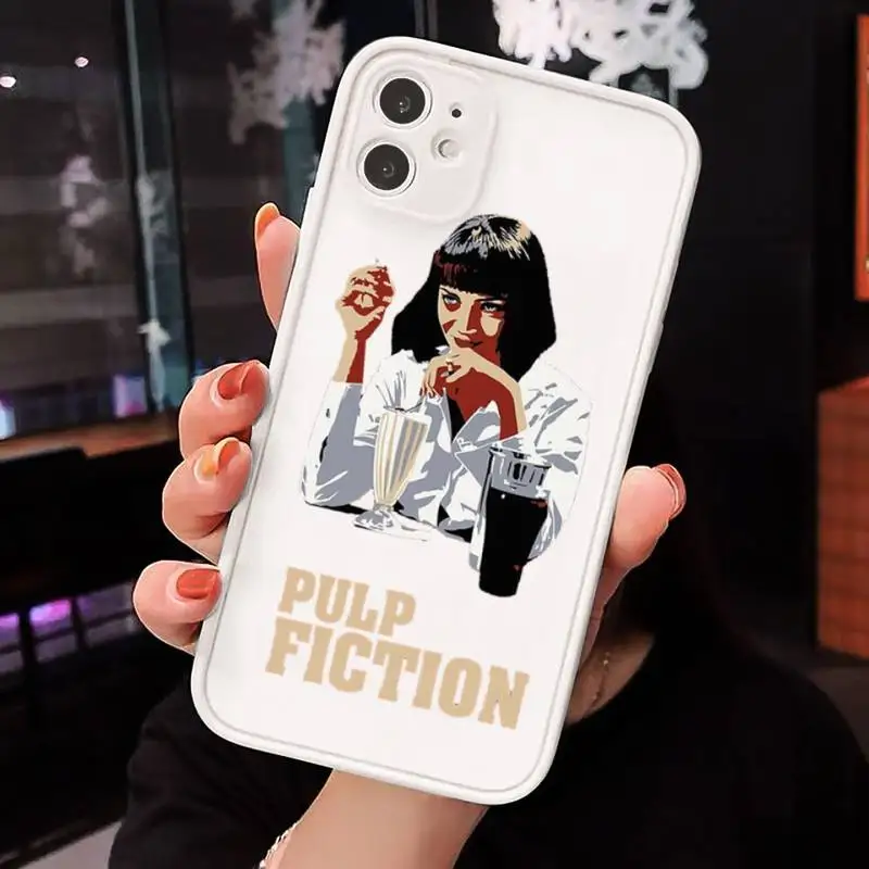 

Pulp Fiction Phone Case For iPhone 12 11 Mini Pro XR XS Max 7 8 Plus X Matte transparent White Back Cover