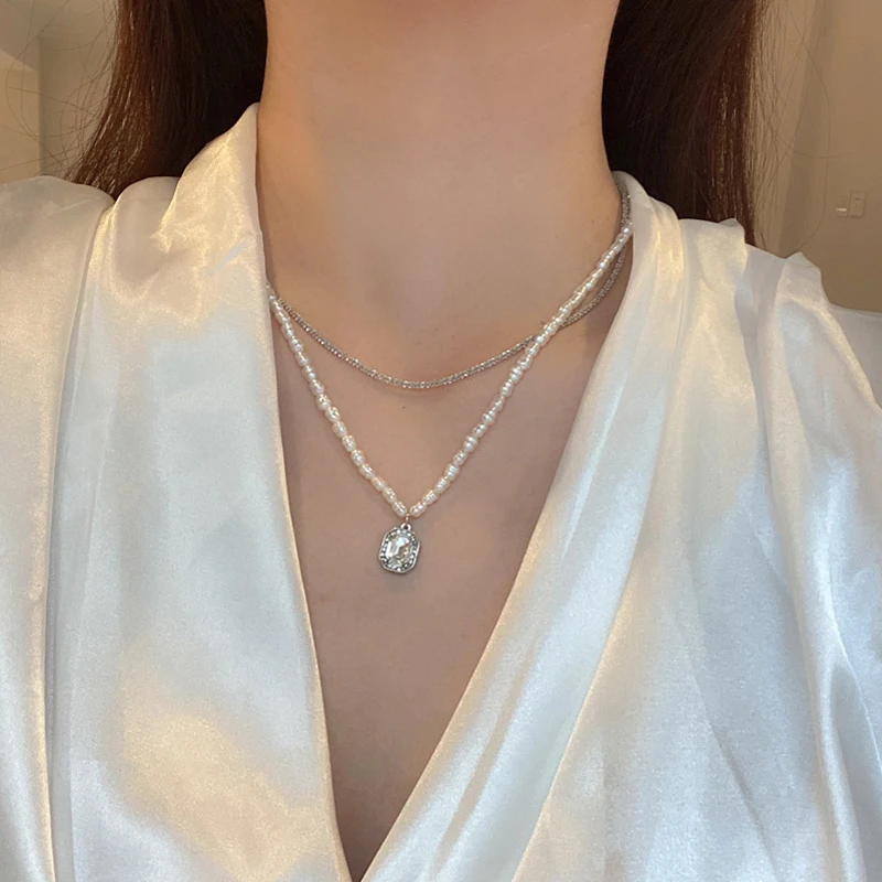 

Women Jewelry Teardrop Pendant Necklace Popular Design Elegant Simulated Pearl Chain Necklace For Girl Lady Party Gifts