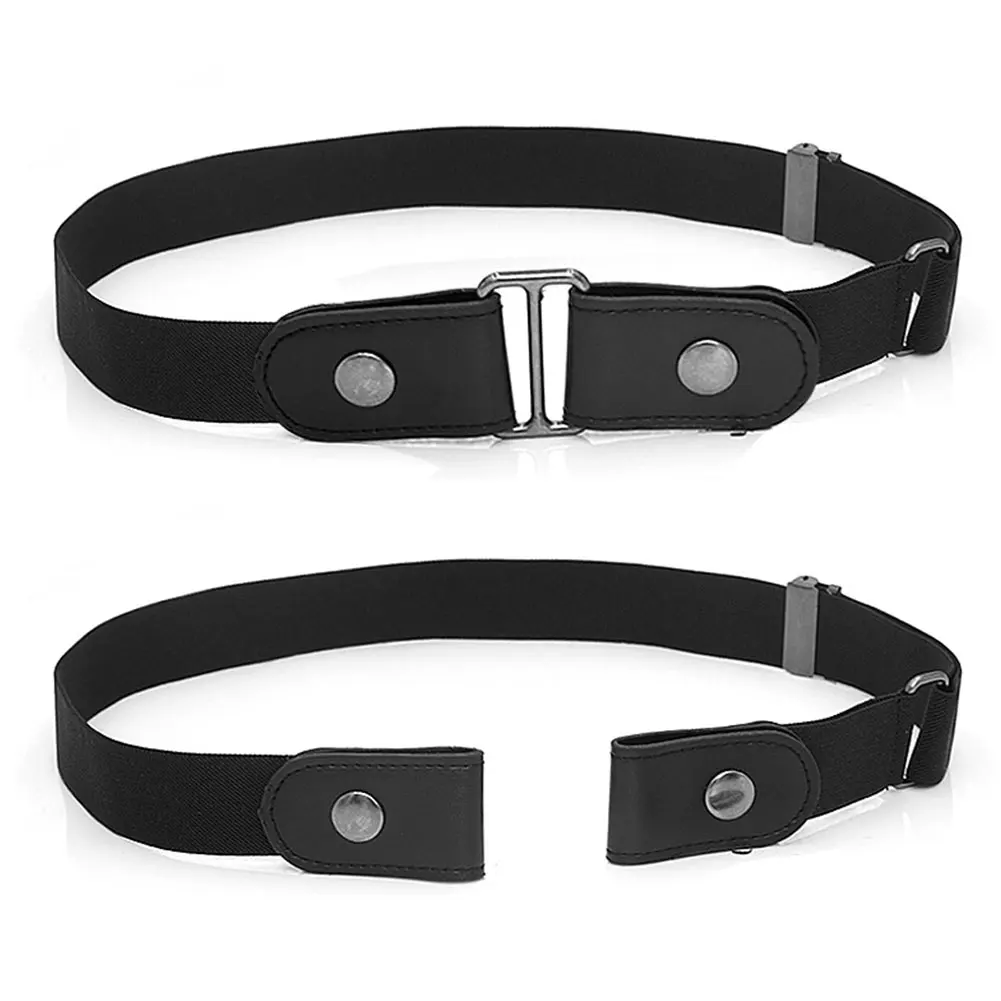 

2pcs Women Men No Buckle Daily Durable Invisible Belt Solid Lightweight Gift Pants Artificial Leather Stretch Fashion For Jeans